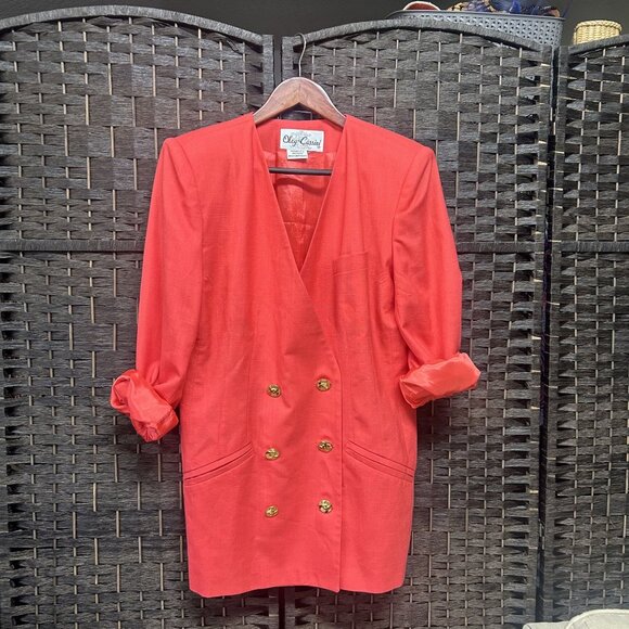 Vintage Oleg Cassini Oversized Peach w/ Gold Buttons Blazer Size 10 - Picture 2 of 6